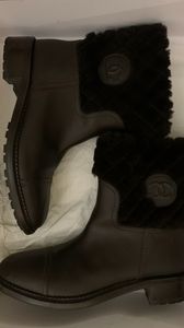 Chanel Black leather lug heel bootie